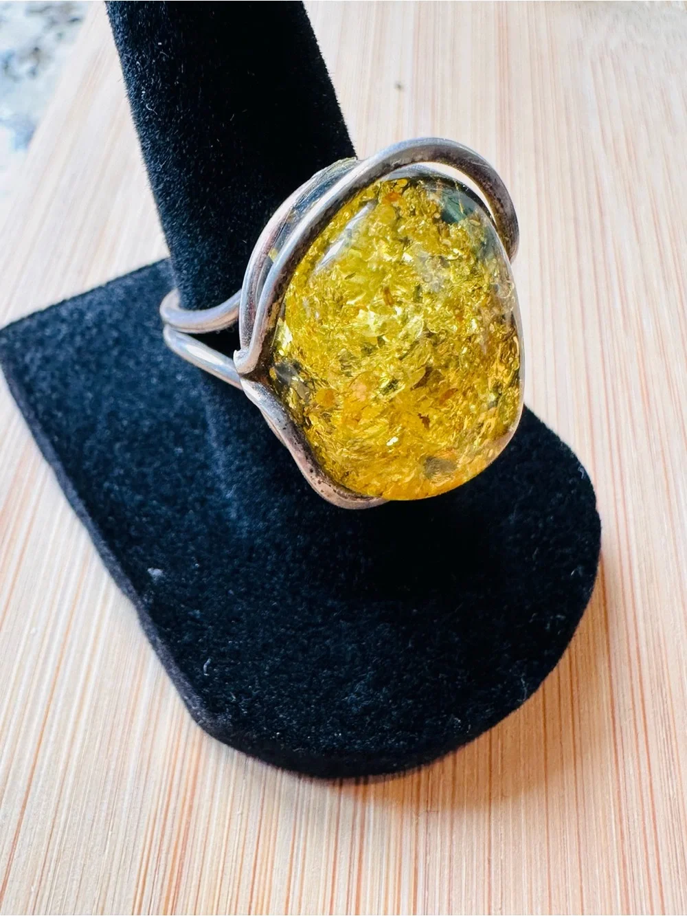 Handmade Sterling Silver Amber Statement Ring | Santa Fe | Artisan| Size 8